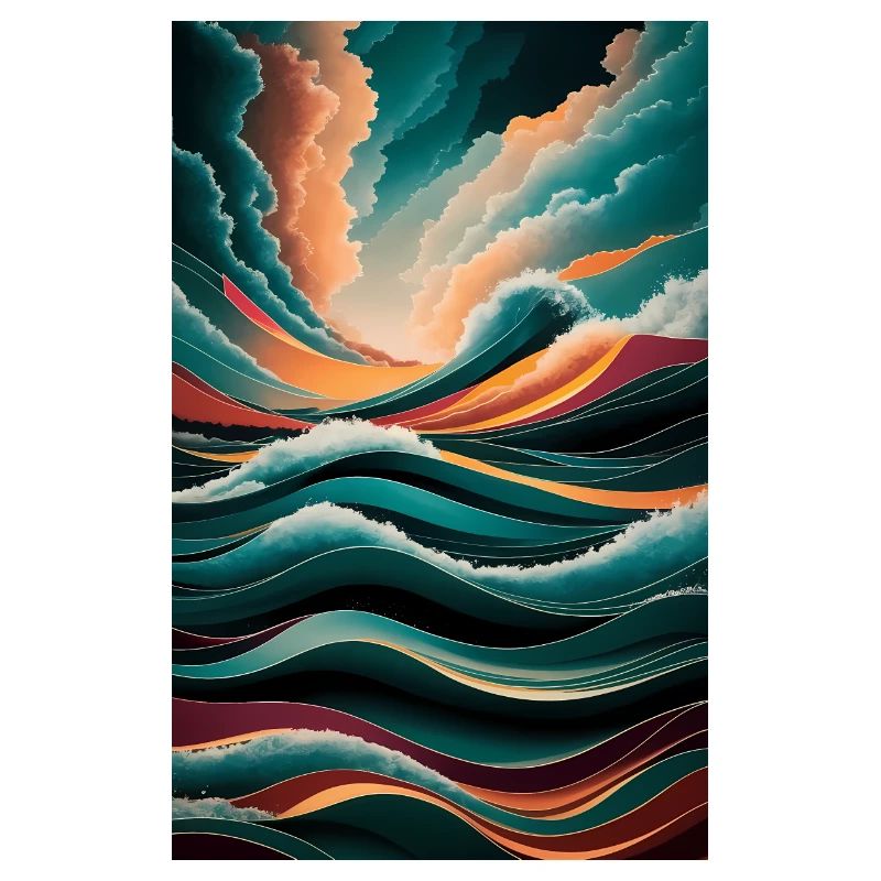 Surreal Waves & Clouds Vibrant Abstract Landscape