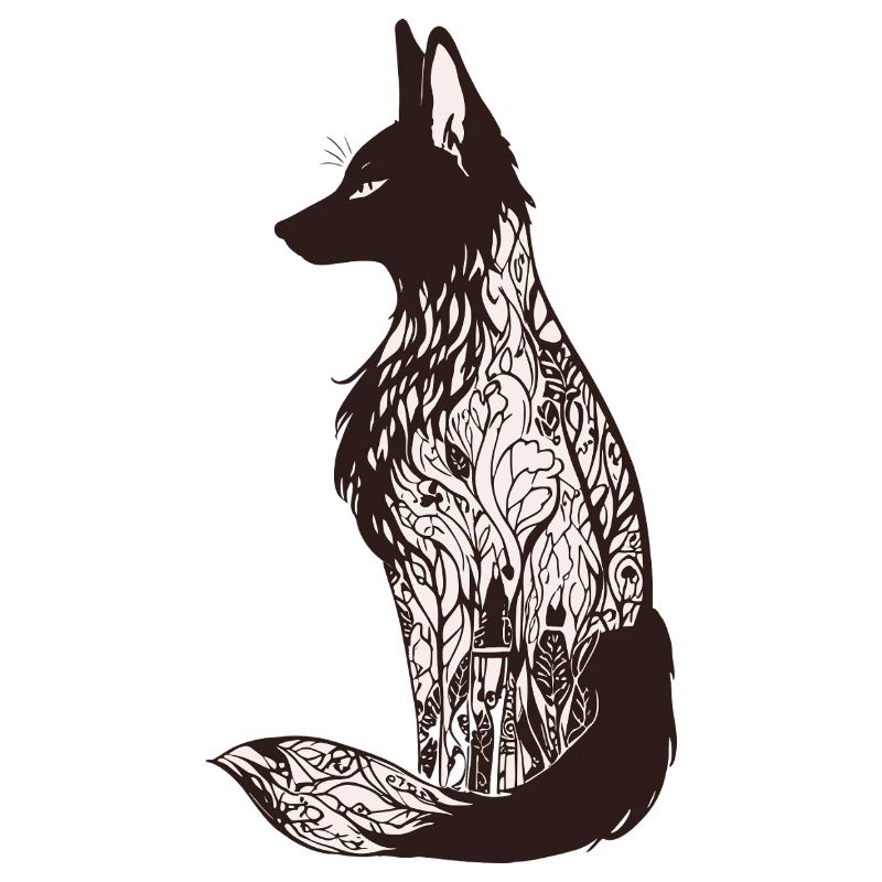 Intricate Fox Silhouette with Floral Patterns