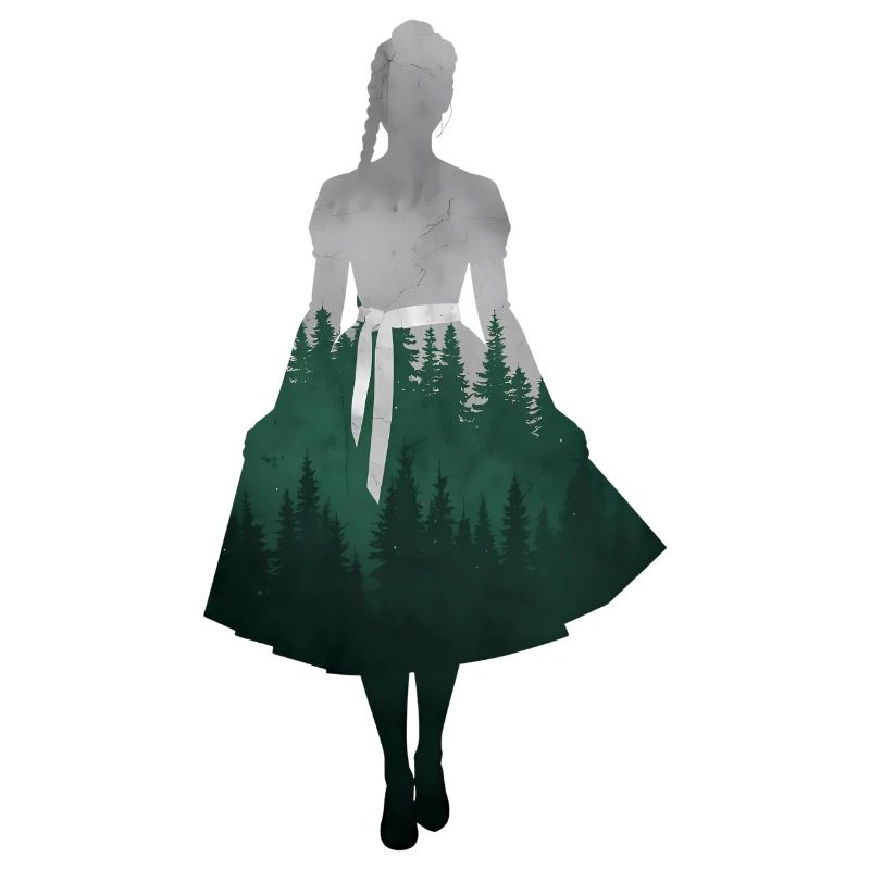 Dirndl Silhouette mit Wald – Alpenstil Elegant