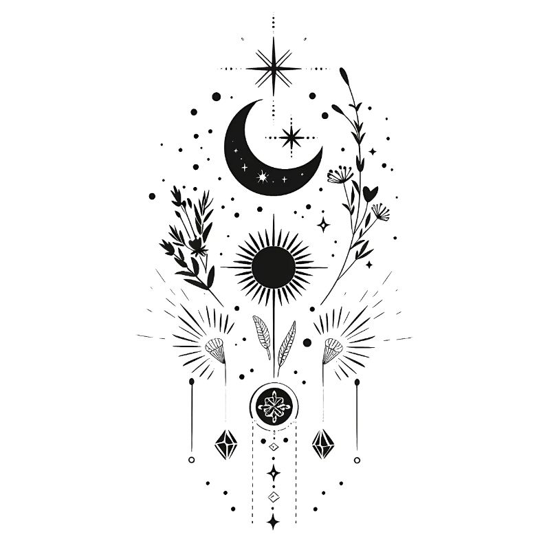 Boho Moon & Sun – Conception d’art de lignes mystiques