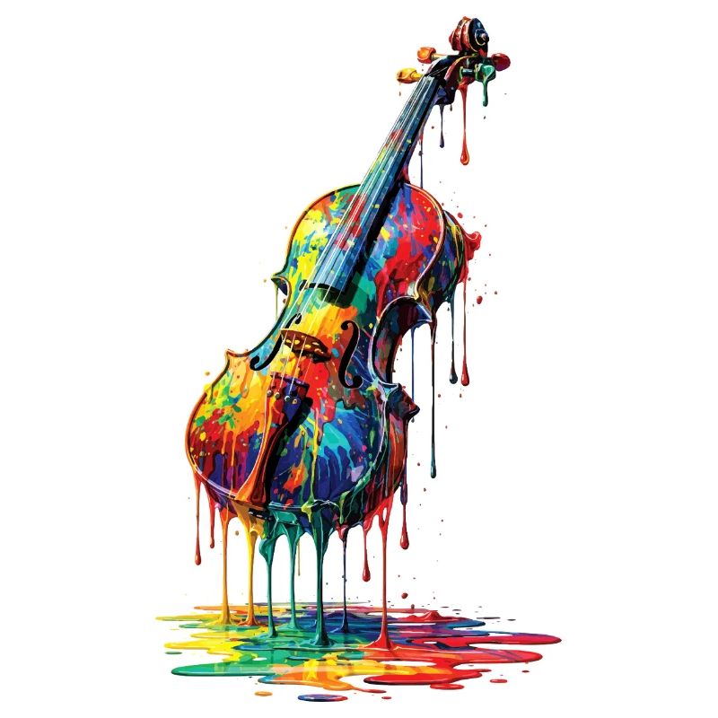 Violon avec de la peinture qui goutte