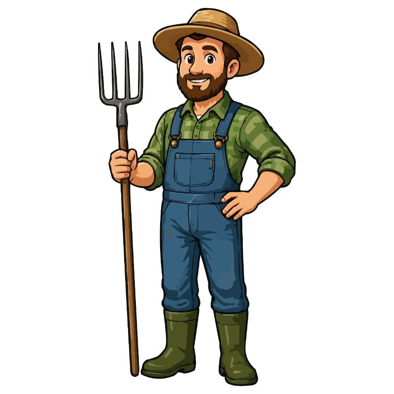 Dessin animé Fermier avec fourche