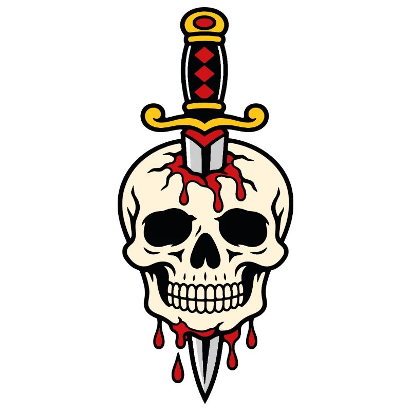 Schädel mit einem Tattoo-Dolch durchbohrt