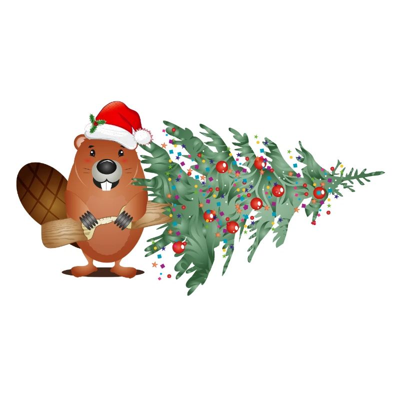 Mignon castor de Noël avec arbre de Noël