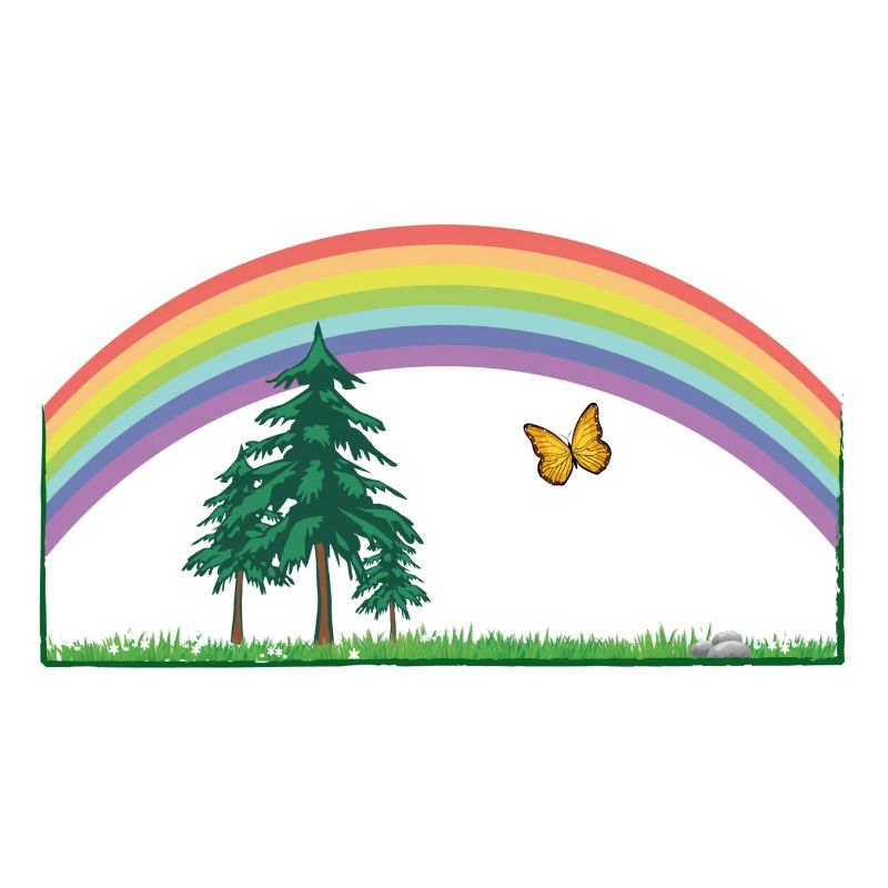 RAINBOW Regenbogen mit Wiese und Schmetterling