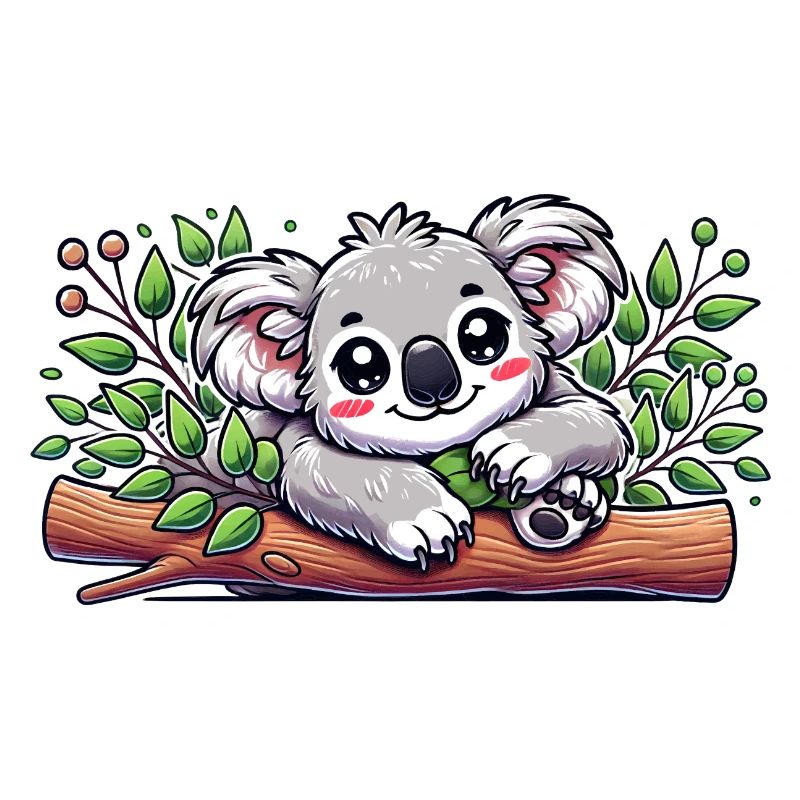 The cute koala bear on a eucalyptus branch