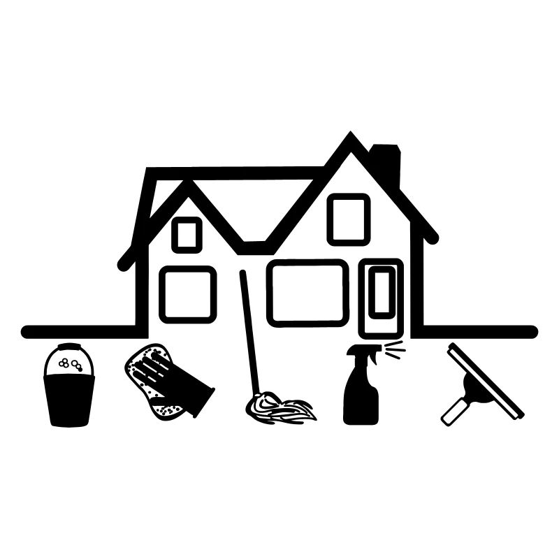 House with cleaning tools