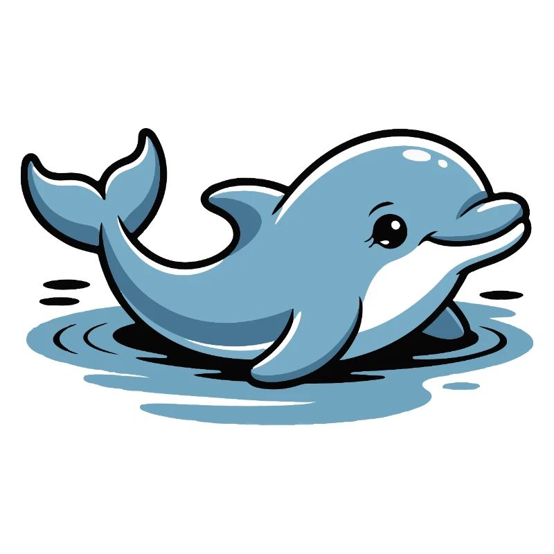 Blue Dolphin Cartoon Waves