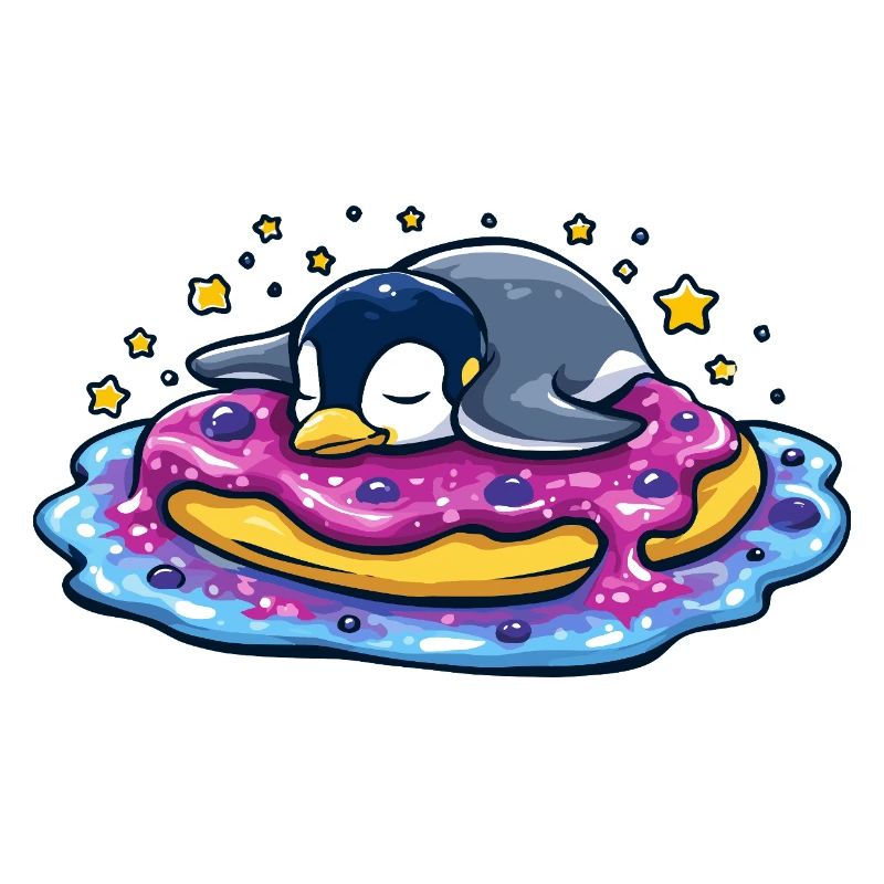 Pingouin endormi sur un donut