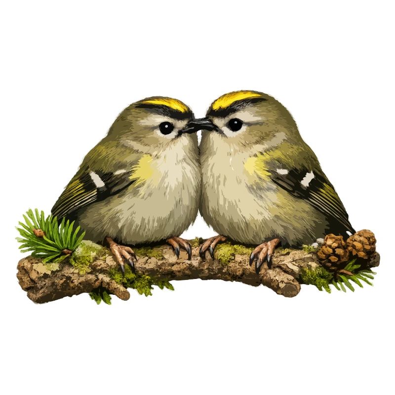 Goldcrests on twig - illustration