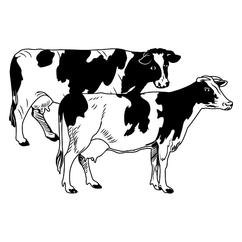 Two cows black and white