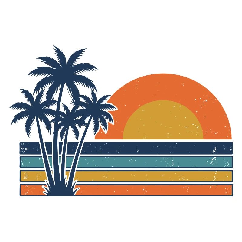 Retro Sunset Palm Trees Summer Beach