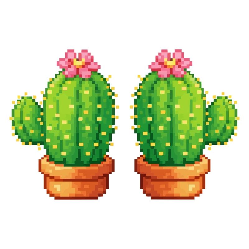Pixel Cactus Twins in Pot