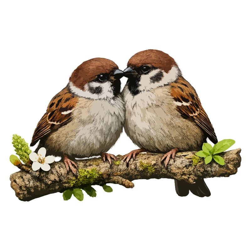 Kissing Sparrows on Branch