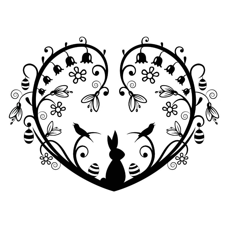 Heart with Easter bunny, snowdrops and easter eggs