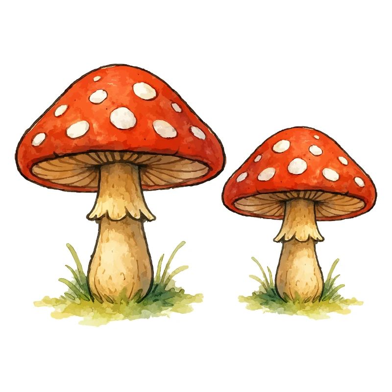 Red toadstools in the grass