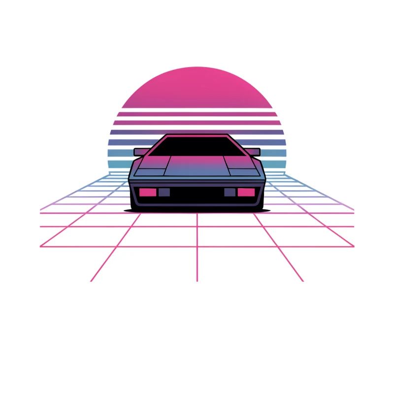 Outrun Car Sunset Synthwave 80s Grid