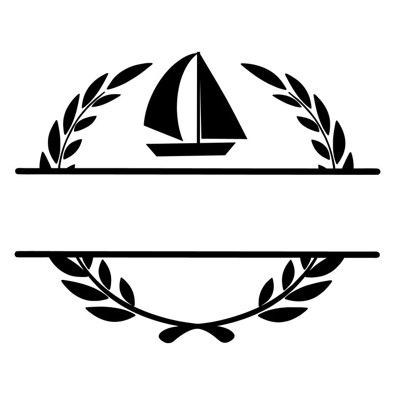 Sailboat in laurel wreath monogram
