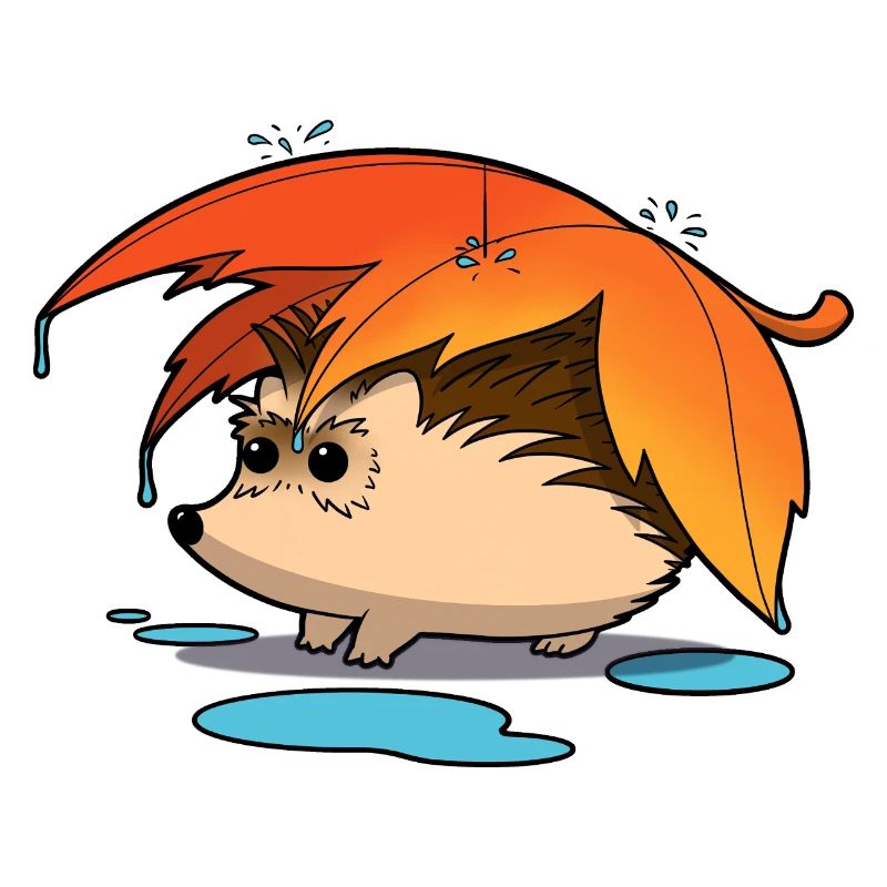 Hérisson sous parapluie feuillu