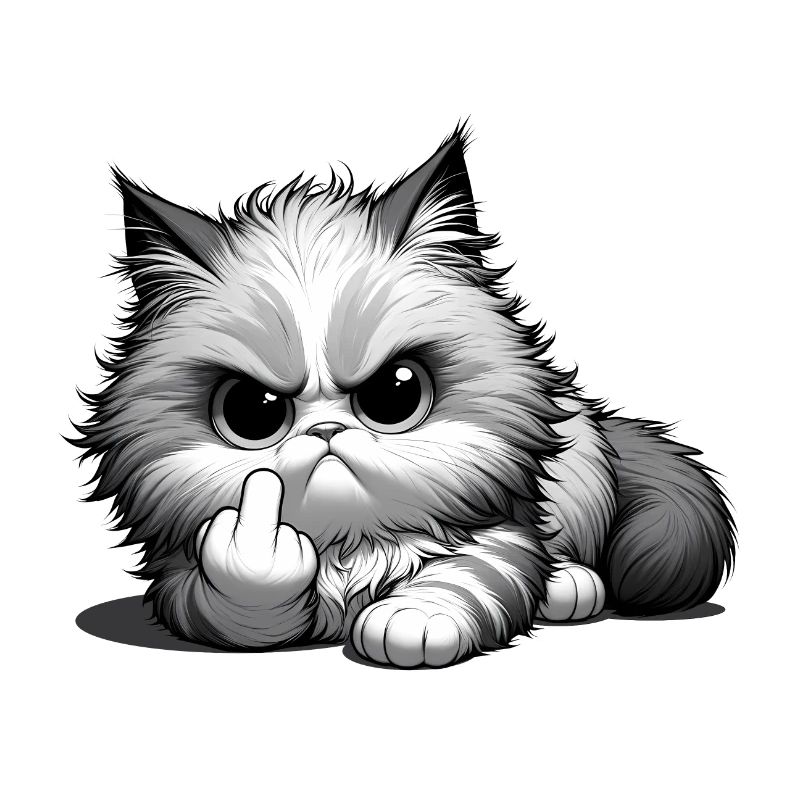 Grumpy Katze mit frechem Mittelfinger