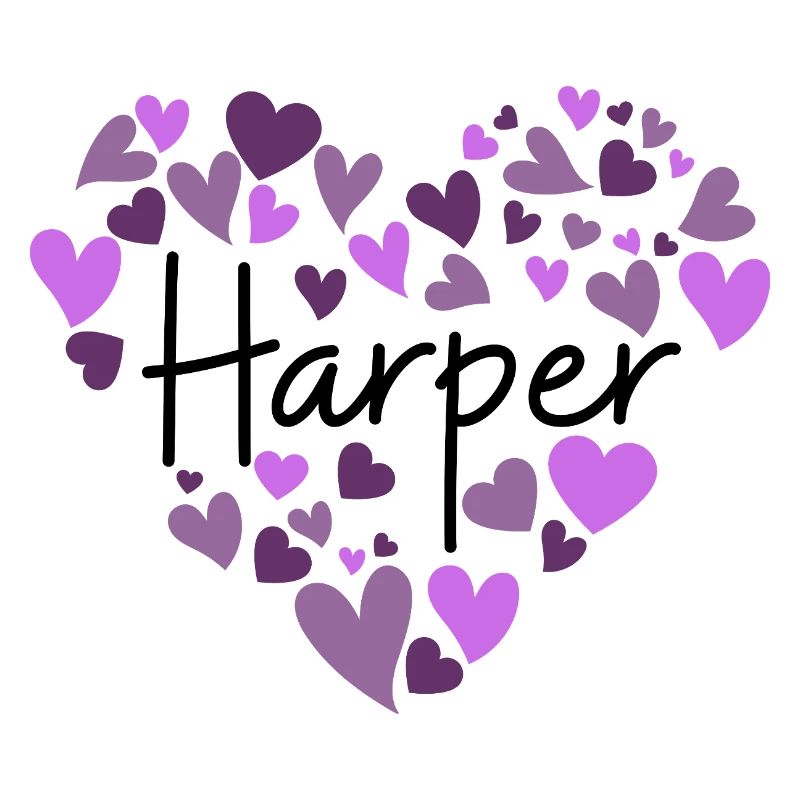Conception du nom Harper avec des cœurs violets en forme de cœur