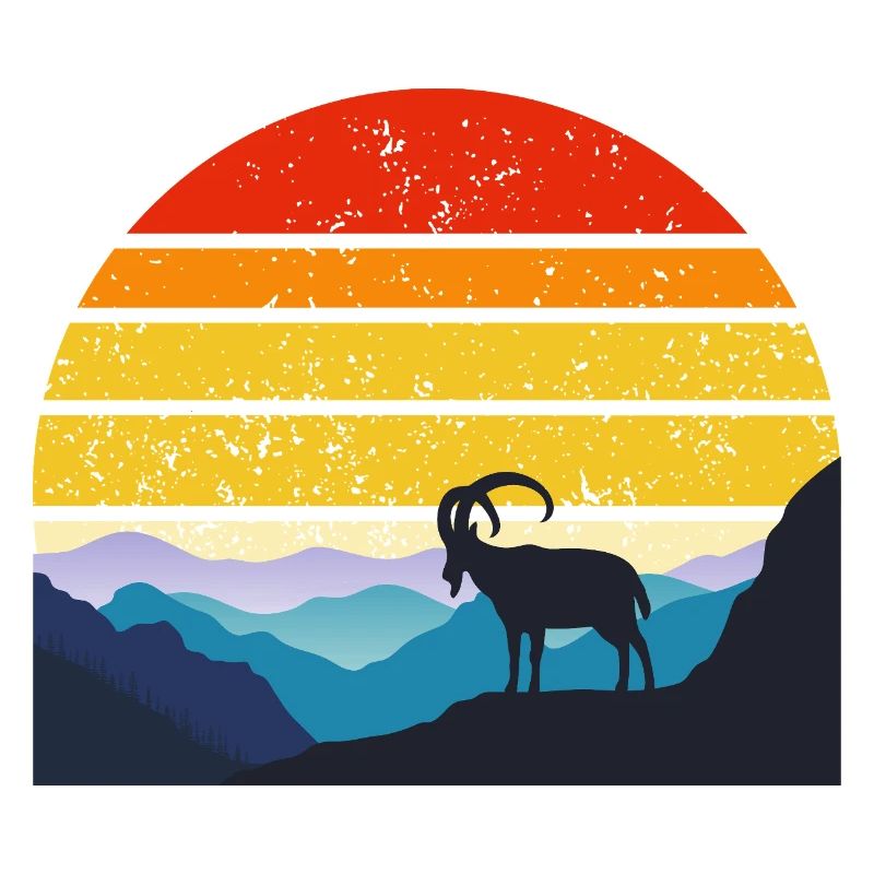 Mountain sunset with ibex
