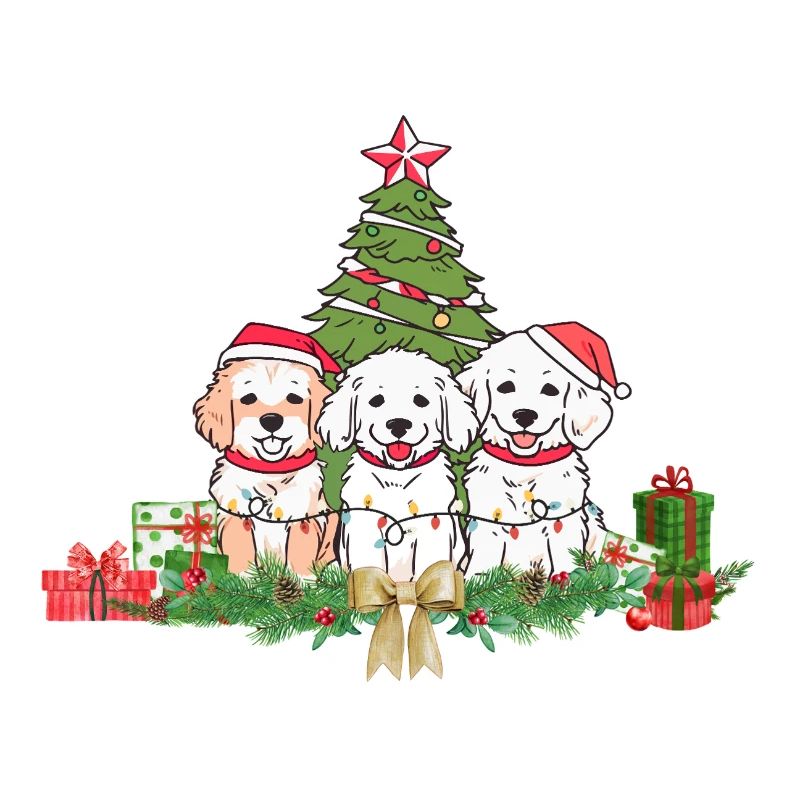 Conception de chiots festifs et d’arbres de Noël