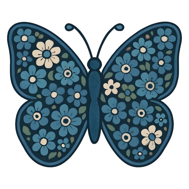 Blue Floral Butterfly Pattern