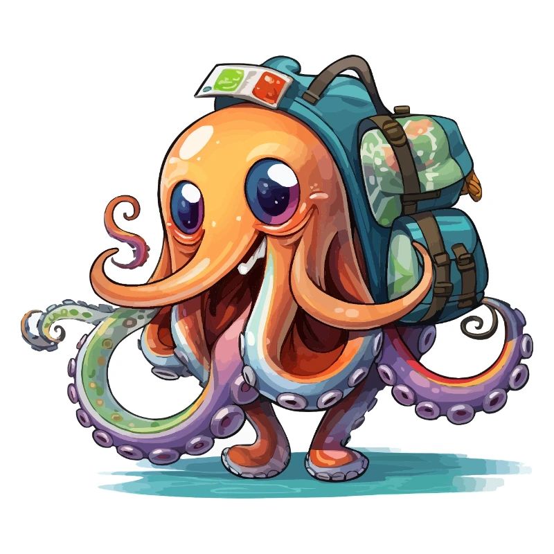 Oktopus Entdecker mit Rucksack