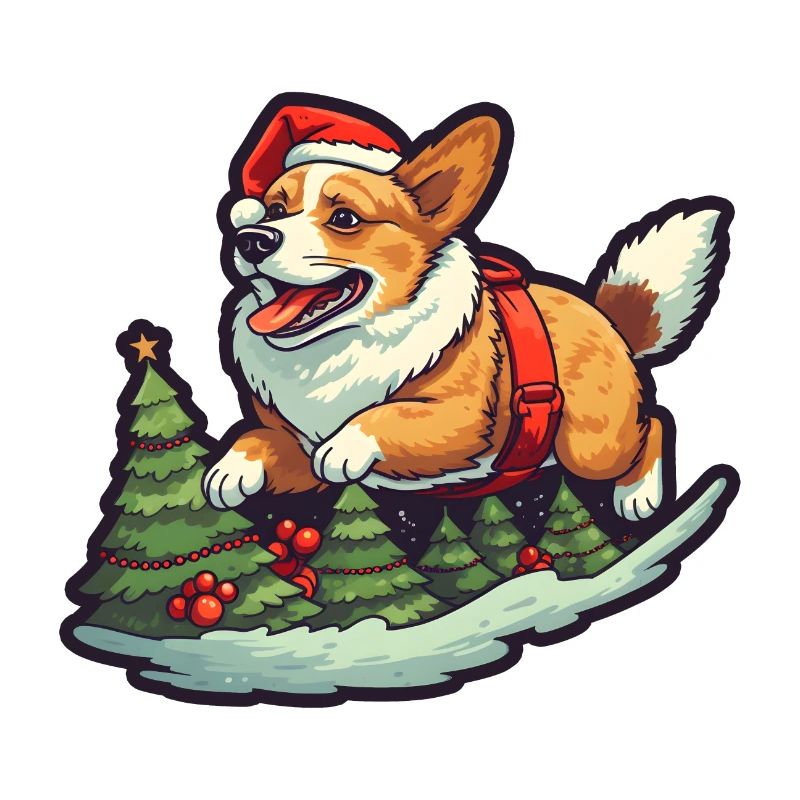 Noël Joyeux Corgi dans la forêt de pins