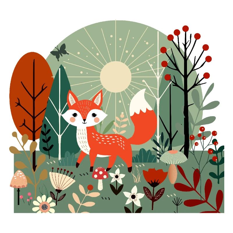 Cheerful fox in sunny forest