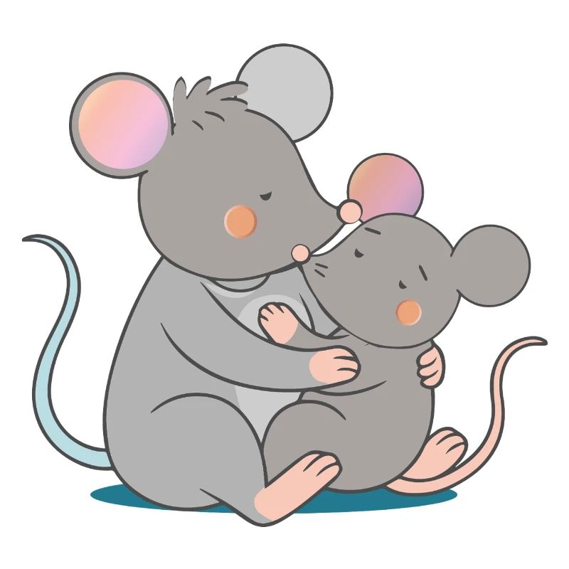 Two cute mice hug each other lovingly