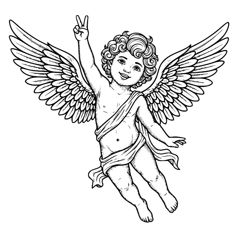 Fröhlicher Friedens-Engel mit Peace-Zeichen