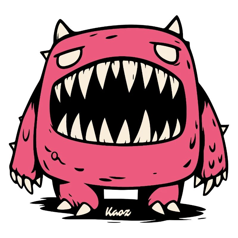 Pink Monster with Big Pointed Teeth