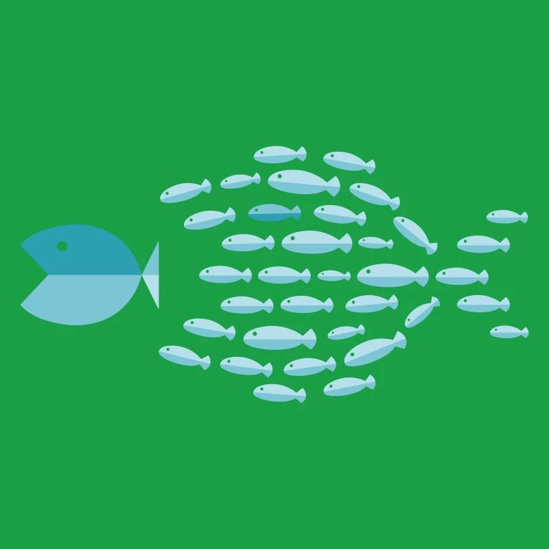 Blue School Silhouette - small fish eat big fish