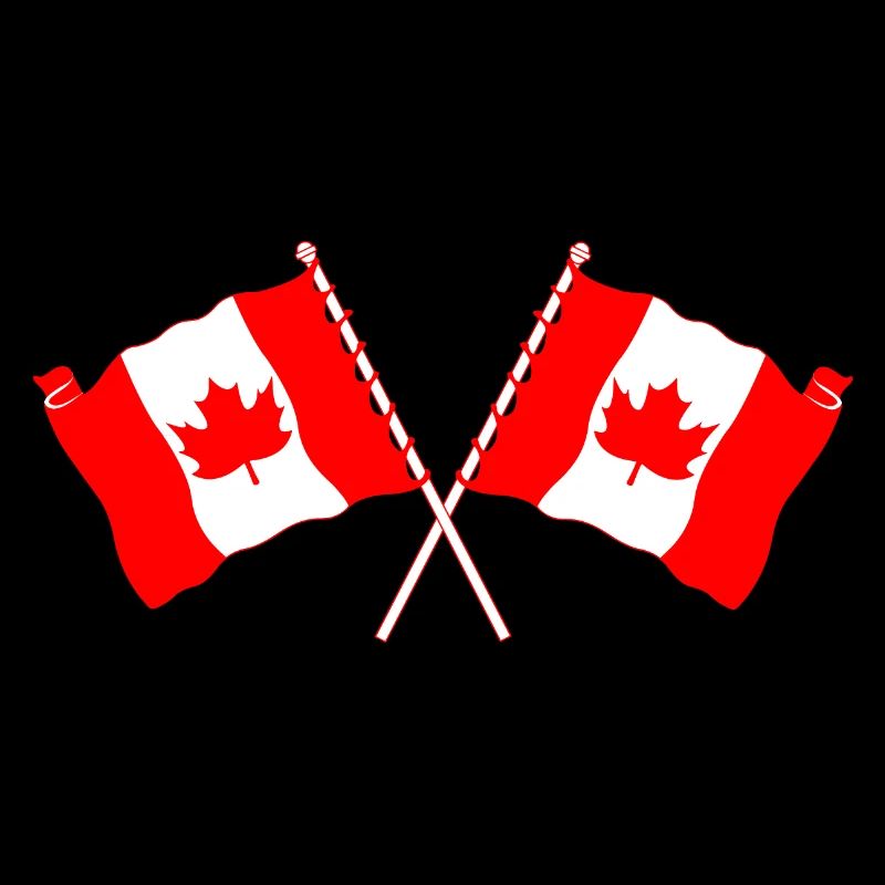 Deux drapeaux du Canada croisés avec une feuille d’érable