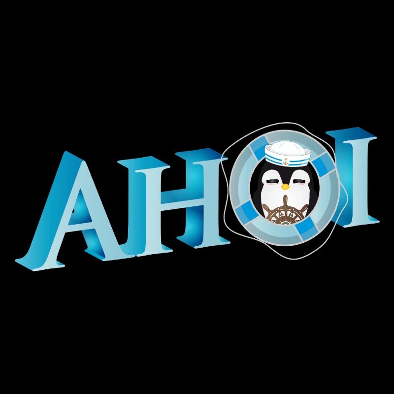 Salutation de marin avec lettrage Ahoi avec un marin pingouin