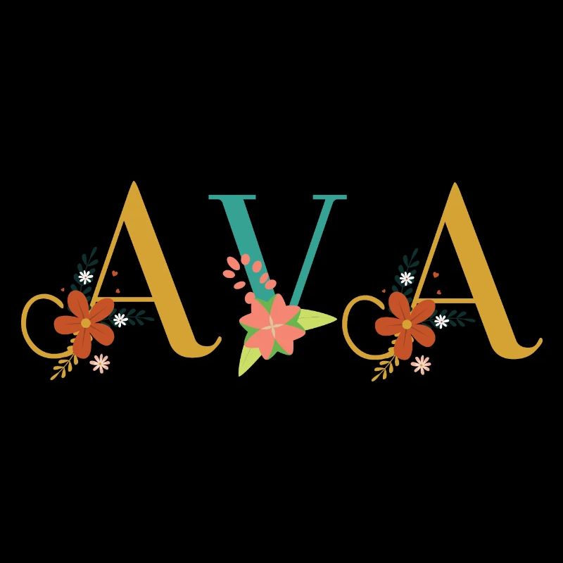 Art du nom AVA avec des fleurs brodées