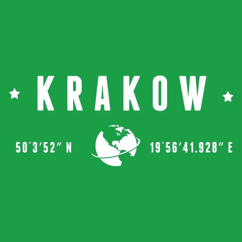Krakow GPS Coordinates Globe Typography White