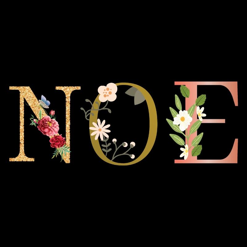 NOE Name Art avec des fleurs brodées