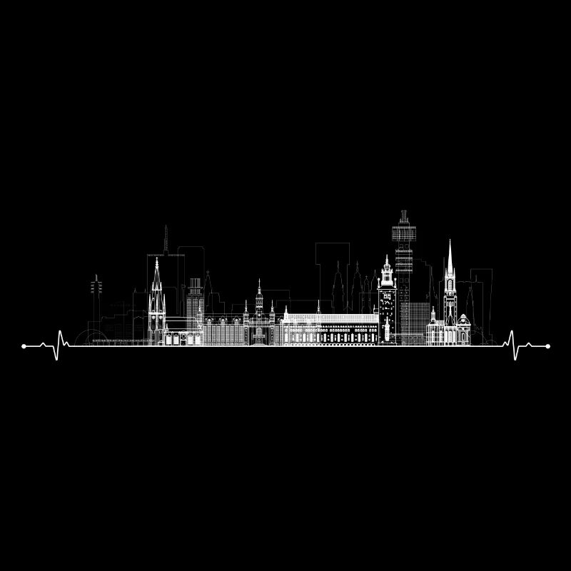 Urban Skyline Pulse Line Art