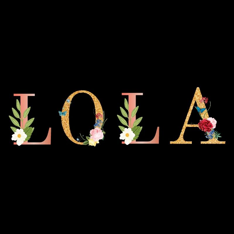 Art du nom LOLA avec des fleurs brodées