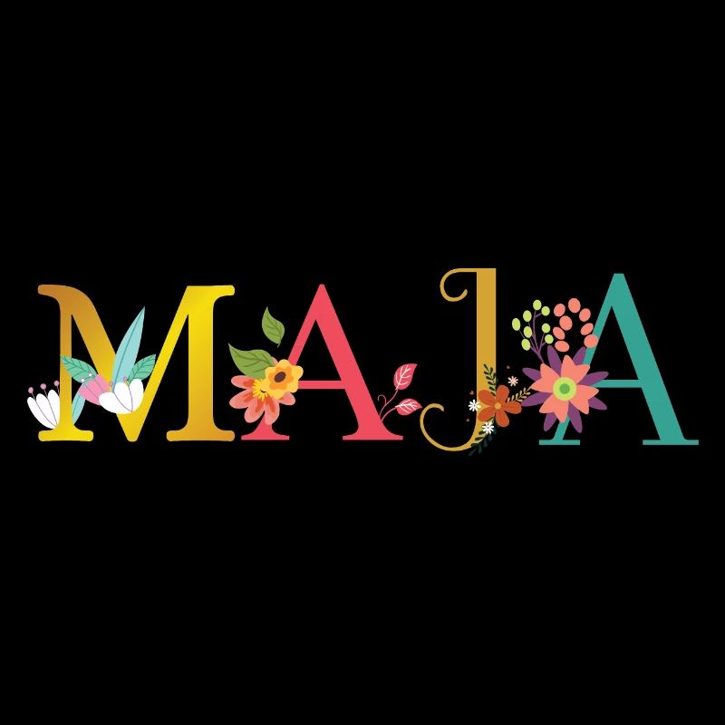 Le nom de MAJA est décoré de fleurs