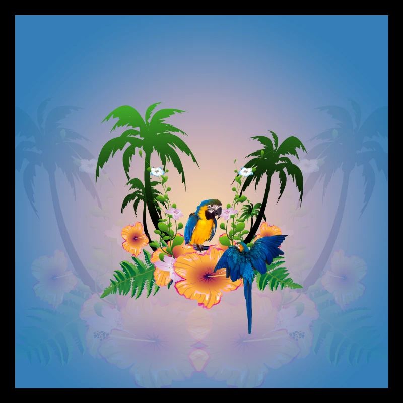 Tropical design with palm trees and parrot.