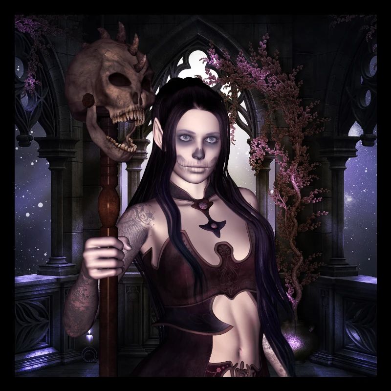 La princesse noire avec des crânes.