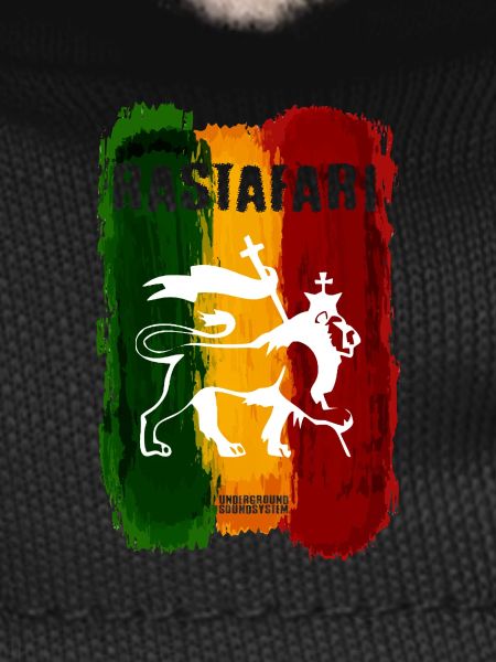 Rastafarian lion on rainbow stripes