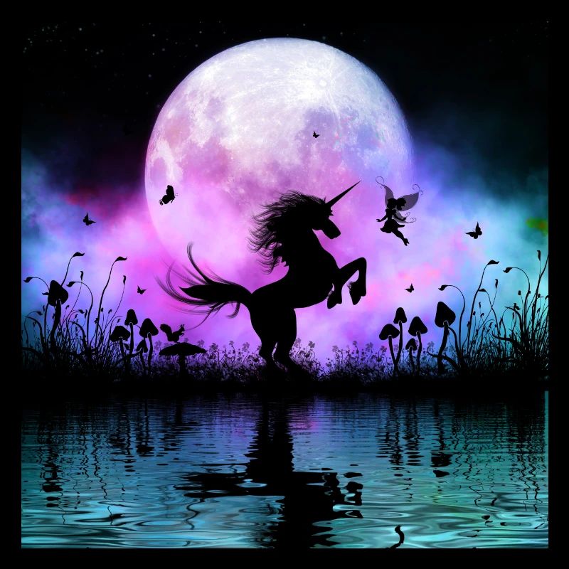 Merveilleuse licorne avec fée la nuit