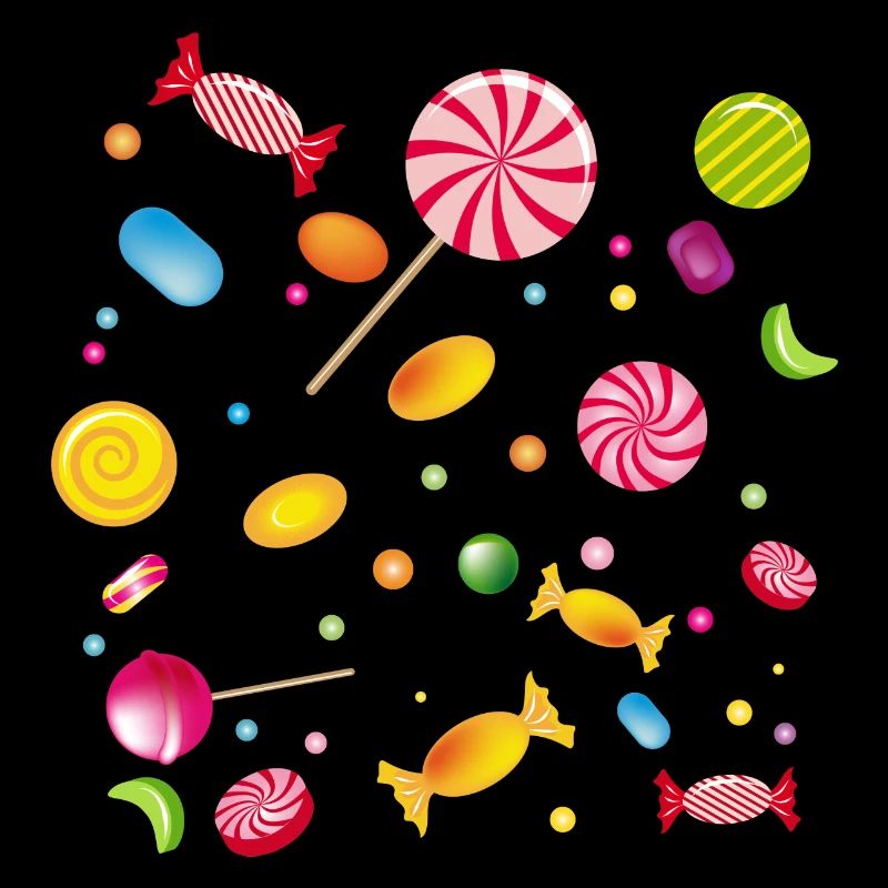 A lot of candy, candy, lollipops and chewing gum