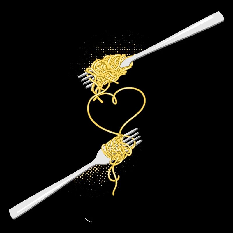 Spaghetti heart with two forks for lovers
