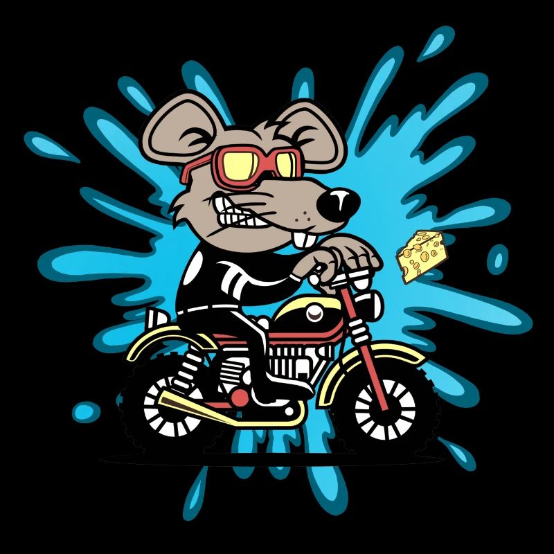 Mouse rat cheese motorcycle comic cartoon